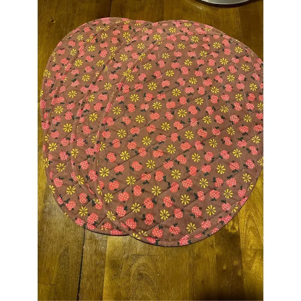 Vintage Set of 4 Oval Cotton Apple Pattern Placemats & Napkins Boho Table Decor